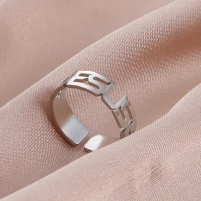 Personalized Design Titanium Steel Cut Letters UESUS Adjustable Stainless Steel Ring