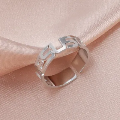 Personalized Design Titanium Steel Cut Letters UESUS Adjustable Stainless Steel Ring