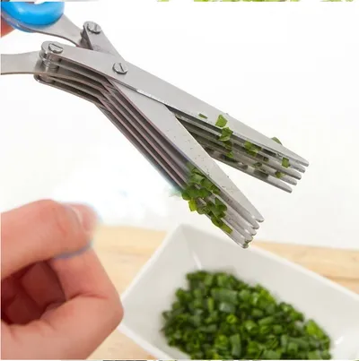 Multifunctional Muti-Layers Stainless Steel Knives Multi-Layers Kitchen Scissors Scallion Cutter Herb Laver Spices Cook Tool Cut