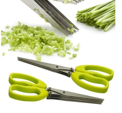 Multifunctional Muti-Layers Stainless Steel Knives Multi-Layers Kitchen Scissors Scallion Cutter Herb Laver Spices Cook Tool Cut