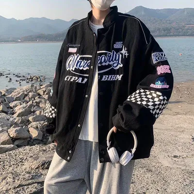 American Retro Embroidered Racing Baseball Uniform Workwear Street Jacket