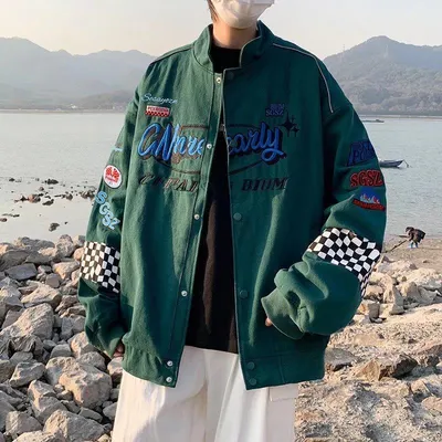 American Retro Embroidered Racing Baseball Uniform Workwear Street Jacket