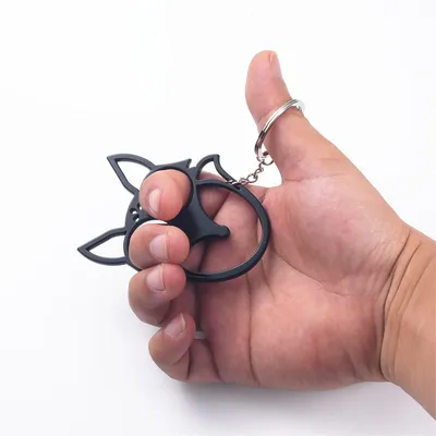 سلسلة مفاتيح معدنية على شكل ثعلب، مزودة بقفل مزدوج للإصبع، مناسبة للاستخدام الخارجي، متعددة الاستخدامات، للدفاع عن النفس