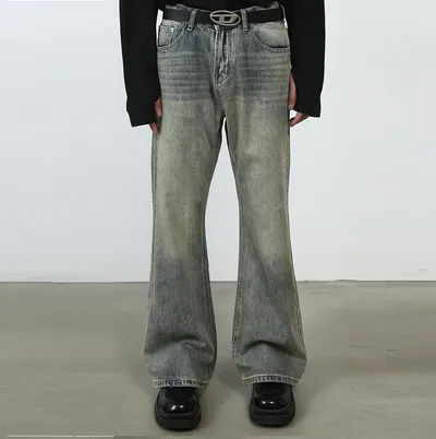 High Street Vibe Washed Yellow Mud Slightly Flared Jeans