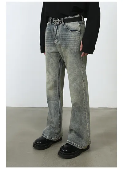 High Street Vibe Washed Yellow Mud Slightly Flared Jeans