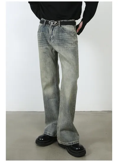 High Street Vibe Washed Yellow Mud Slightly Flared Jeans