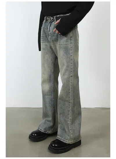 High Street Vibe Washed Yellow Mud Slightly Flared Jeans