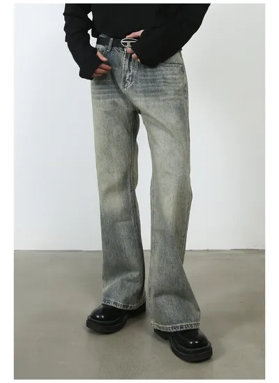 High Street Vibe Washed Yellow Mud Slightly Flared Jeans