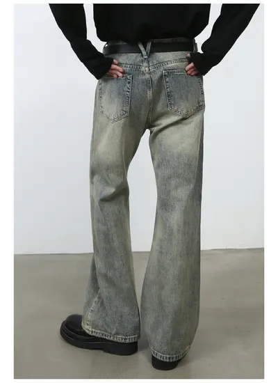 High Street Vibe Washed Yellow Mud Slightly Flared Jeans