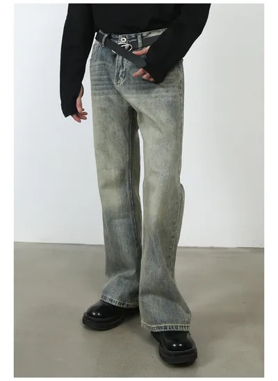 High Street Vibe Washed Yellow Mud Slightly Flared Jeans