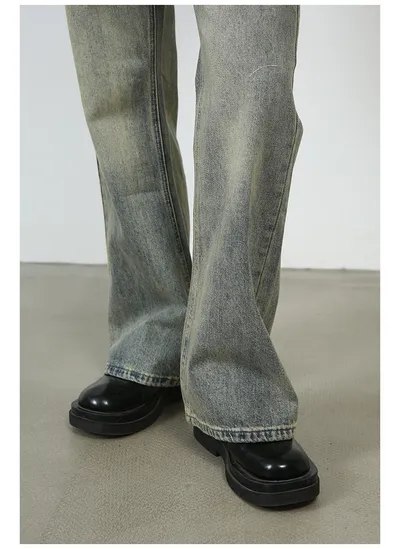 High Street Vibe Washed Yellow Mud Slightly Flared Jeans