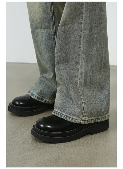 High Street Vibe Washed Yellow Mud Slightly Flared Jeans
