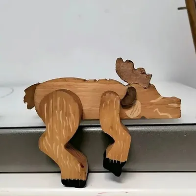 Cartoon Ornaments Solid Wood Big Cow Deer Black Bear Office Desktop Creativity Wood Carving Crafts