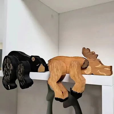 Cartoon Ornaments Solid Wood Big Cow Deer Black Bear Office Desktop Creativity Wood Carving Crafts