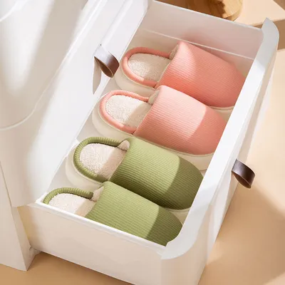 New Simple Pure Color Comfort Knitted Fabric Couple Latex Home Cotton Slippers