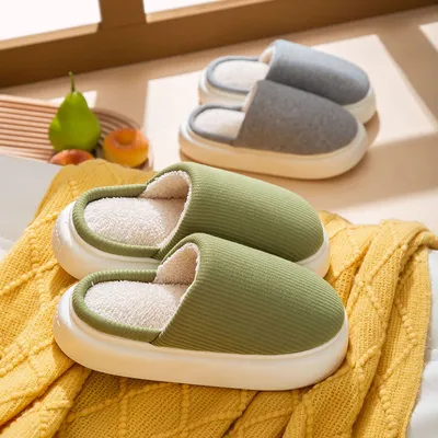 New Simple Pure Color Comfort Knitted Fabric Couple Latex Home Cotton Slippers
