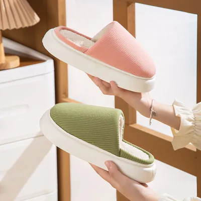 New Simple Pure Color Comfort Knitted Fabric Couple Latex Home Cotton Slippers