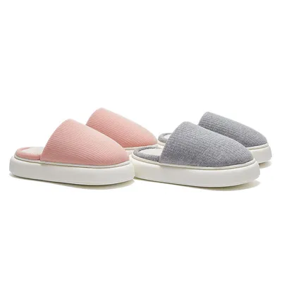 New Simple Pure Color Comfort Knitted Fabric Couple Latex Home Cotton Slippers