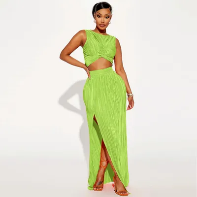 European And American Women's Clothing Slit Dress Two-piece Set