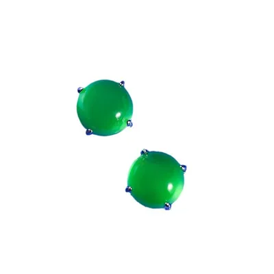 Silver Inlaid Simulation Green Chalcedony Ear Studs