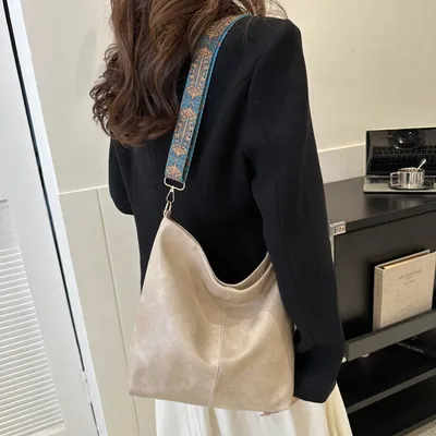 حقيبة كتف نسائية بتصميم عرقي، حزام كتف عريض، سعة كبيرة، حقيبة كروسبودي أنيقة