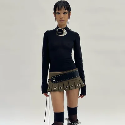 Women's Fashion All-match Metal Buckle Splicing Skirt