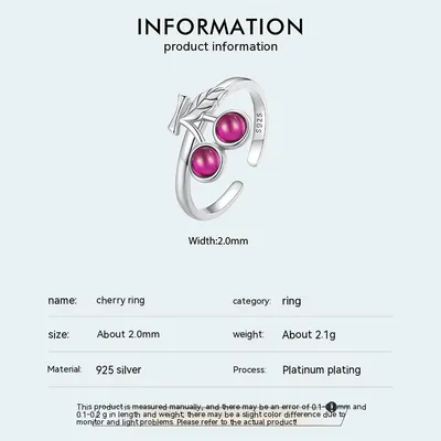 Sterling Silver Red Cherry Ring S925 White Plated Diamond