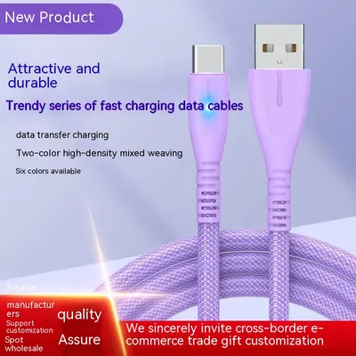 Quick Charge QC30 Charging Cable Nylon Braided Mobile Phone USB Cable With Indicator Light