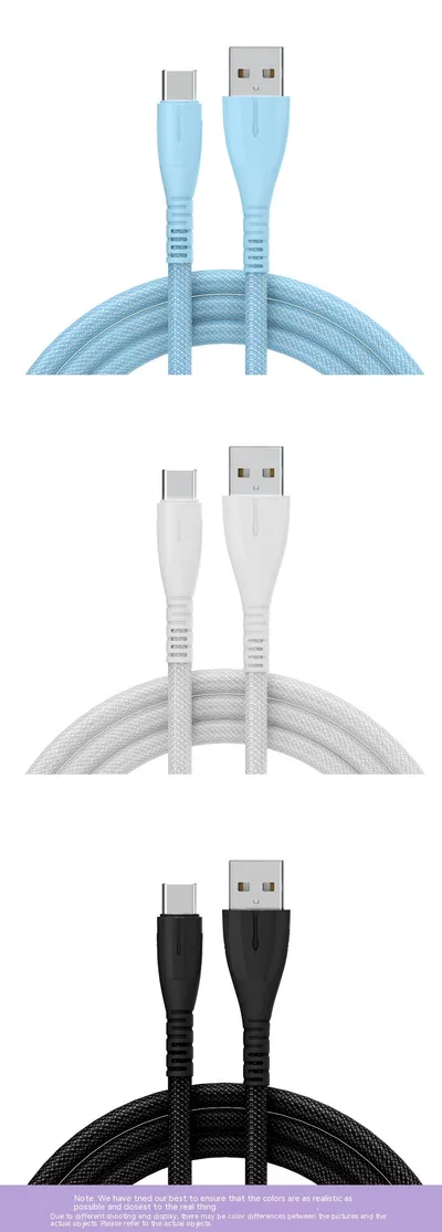 Quick Charge QC30 Charging Cable Nylon Braided Mobile Phone USB Cable With Indicator Light