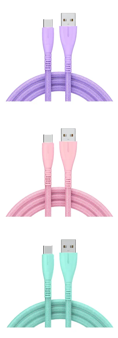 Quick Charge QC30 Charging Cable Nylon Braided Mobile Phone USB Cable With Indicator Light