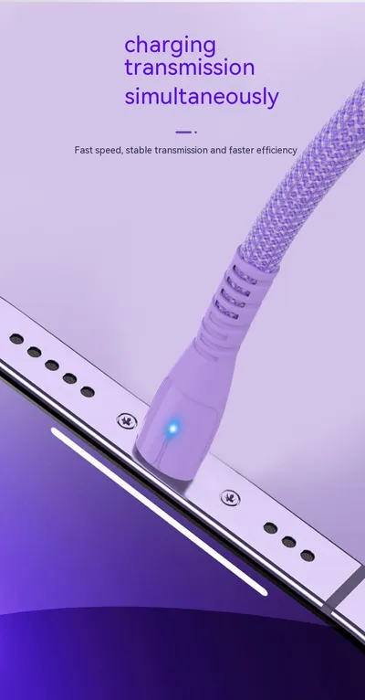 Quick Charge QC30 Charging Cable Nylon Braided Mobile Phone USB Cable With Indicator Light
