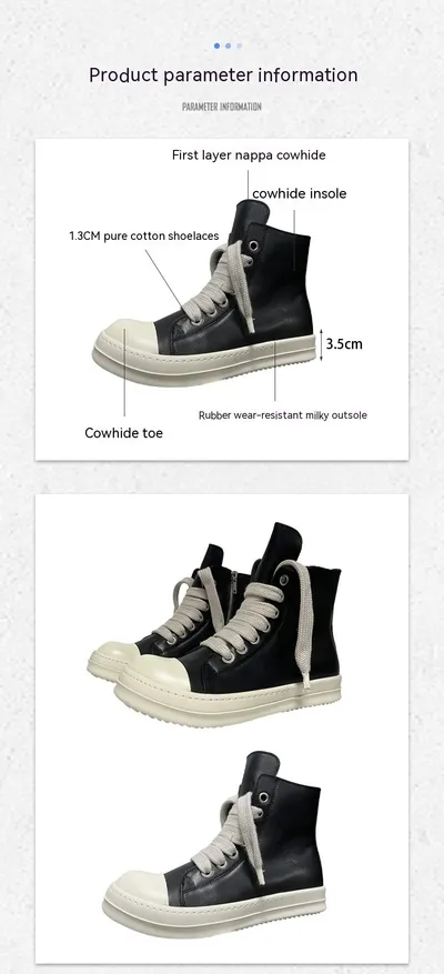 High-top Leather Shoes Men's Sneakers Sports Casual Women's Leather Short Boots Couple's Large Size Shoes