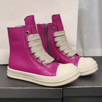 High-top Leather Shoes Men's Sneakers Sports Casual Women's Leather Short Boots Couple's Large Size Shoes