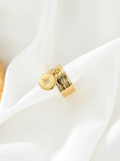 Six-pointed Star Inlaid Zircon Opening Adjustable Stainless Steel Gold-plated Ring