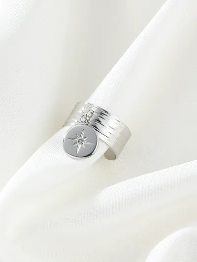 Six-pointed Star Inlaid Zircon Opening Adjustable Stainless Steel Gold-plated Ring