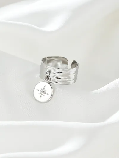 Six-pointed Star Inlaid Zircon Opening Adjustable Stainless Steel Gold-plated Ring