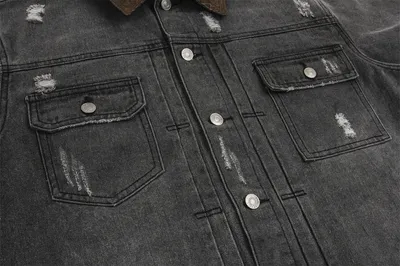 Ripped Distressed Denim Clothes Jacket Men's American Retro Design Sleeve Zipper Splicing Coat