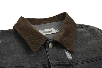 Ripped Distressed Denim Clothes Jacket Men's American Retro Design Sleeve Zipper Splicing Coat