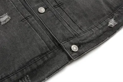 Ripped Distressed Denim Clothes Jacket Men's American Retro Design Sleeve Zipper Splicing Coat