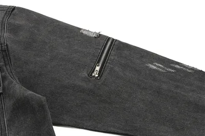 Ripped Distressed Denim Clothes Jacket Men's American Retro Design Sleeve Zipper Splicing Coat
