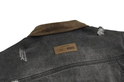 Ripped Distressed Denim Clothes Jacket Men's American Retro Design Sleeve Zipper Splicing Coat
