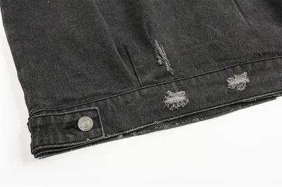 Ripped Distressed Denim Clothes Jacket Men's American Retro Design Sleeve Zipper Splicing Coat