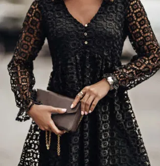 Lace Stitching Long Sleeve Dress Women
