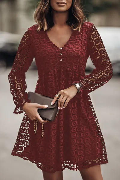 Lace Stitching Long Sleeve Dress Women