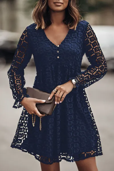 Lace Stitching Long Sleeve Dress Women