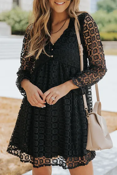 Lace Stitching Long Sleeve Dress Women