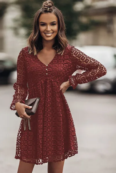 Lace Stitching Long Sleeve Dress Women