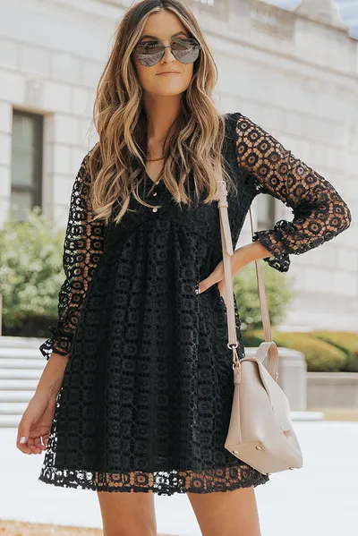 Lace Stitching Long Sleeve Dress Women