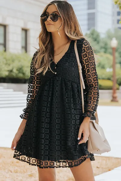 Lace Stitching Long Sleeve Dress Women