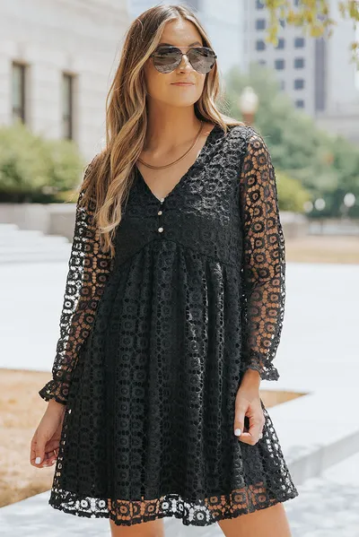 Lace Stitching Long Sleeve Dress Women